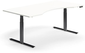 Výškovo nastaviteľný stôl QBUS, s výrezom, 2000x1000 mm, čierny rám, biela