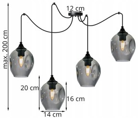Závesné svietidlo PRAGA SPIDER, 4x sklenené tienidlo (mix 3 farieb)