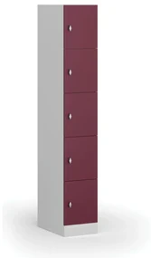 Šatníková skrinka s úložnými boxmi, 5 boxov, 1850 x 300 x 500 mm, otočný zámok, červené dvere