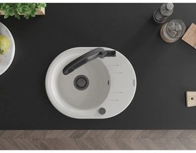 Mexen Kevin, granitový drez 586x458x190 mm, 1-komorový a biela batéria Duo, biela, 6517-20-671701-70-B