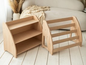 Woodisio Detská polica na hračky BONNI buk Farba: Transparentný lak - šedá