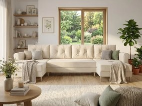 Rozkladacia sedacia súprava do U SILVIANO 300x140 cm, krémová + 2 vankúšiky ZDARMA