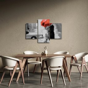 Obraz - Zamilovaný pár pod dáždnikom, červený (90x60 cm)