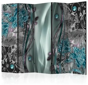 Paraván - Floral Curtain (Turquoise) II [Room Dividers]