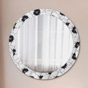 Okrúhle zrkadlo s potlačou Zloženie lineárnych kvetov fi 80 cm