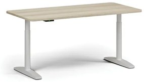Výškovo nastaviteľný stôl OBOL, elektrický, 675-1325 mm, zaoblené rohy, doska 1600x800 mm, biela zaoblená podnož, dub prírodný
