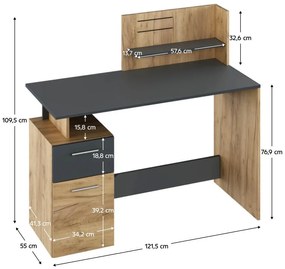 PC stolík Potentes (dub artisan + grafit). Vlastná spoľahlivá doprava až k Vám domov. 1119406