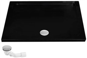 Rea Fargo, sprchový kút s krídlovými dverami 100 (dvere) x 80 (stena) x 195 cm, 6mm číre sklo, čierny profil + čierna sprchová vanička Savoy, KPL-K4909