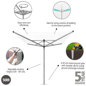 Vonkajší sušiak na bielizeň v striebornej farbe 50 m Lift-O-Matic – Brabantia