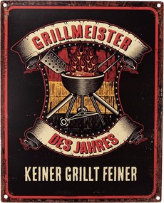 Čierna antik nástenná kovová ceduľa Grillmeister Des Jahres - 20*1*25 cm
