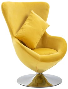 Otočná stolička v tvare vajca s vankúšom žltá zamatová 248468