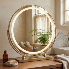 Rea MAKE-UP, kozmetické LED zrkadlo 50 cm, zlatý lesklý rám, HOM-01810