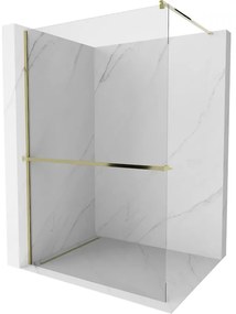 Mexen Kioto, sprchová zástena Walk-In Walk-in 125 x 200 cm, 8mm číre sklo, zlatý lesklý profil + vešiak na uteráky s poličkou, 800-125-121-50-00