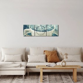 Obraz - Zimný svet v hrnčeku (s hodinami) (90x30 cm)