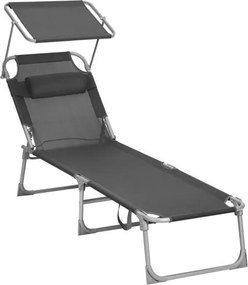 Skladacie lehátko so strieškou, 53 x 193 x 29,5 cm, nosnosť do 150 kg, tmavošedé