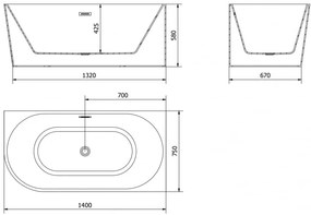 Mexen Mia, voľne stojaca rohová vaňa pravá 140 x 75 cm, biela, ružové zlato prepad, 52691407500P-60