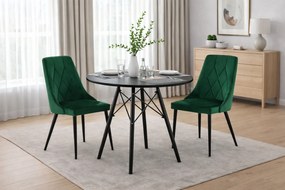 Jedálenská zostava stôl 80 cm čierny a 2 stoličky IMOLA zelené / nohy čierne