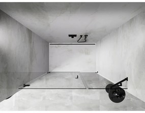 Mexen Lunar-B, Otočné ľavé sprchové dvere 145 cm, číre sklo, čierny profil, 832S-145-050-70-00-L