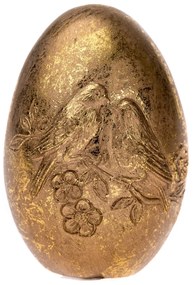 Dekoračné zlaté vajíčko s vtáčikmi, 6 x 10 cm