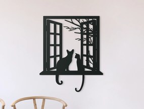 drevko Drevená nálepka Okno s mačkami