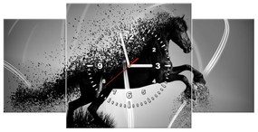 Gario Obraz s hodinami Čiernobiely kôň, Jakub Banas - 3 dielny Rozmery: 90 x 70 cm