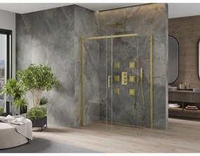 Mexen Omega, sprchovací kút s posuvnými dverami 140 (dvere) x 70 (stena) cm, 8mm sklo, zlatý profil-číre sklo, 825-140-070-50-00