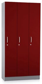 Drevená šatníková skrinka Visio LUX - 3 oddiely, 90 x 42 x 190 cm, červená