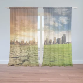 Sablio Záclony Vyprahnutá zem pred mrakodrapmi: 2ks 150x250cm