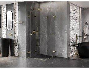 Mexen Lunar-F Duo, skladací sprchový kút 100 x 100 cm, 8mm číre sklo, zlatý profil, 836-100L-100P-50-00