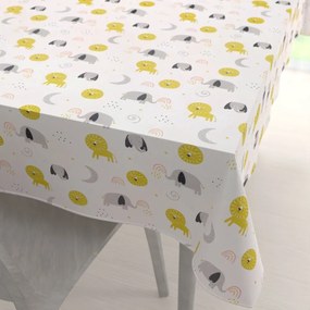 Biante Detský bavlnený obdĺžnikový obrus Sandra SA-649 Slony a levy na bielom 120x140 cm