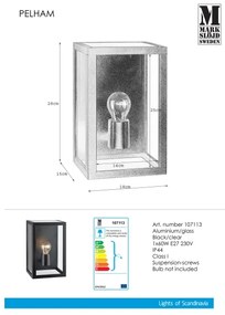 Markslöjd 107113 - Vonkajšie nástenné svietidlo PELHAM 1xE27/60W/230V IP44 čierna