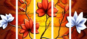 5-dielny obraz kvety v etno štýle - 200x100