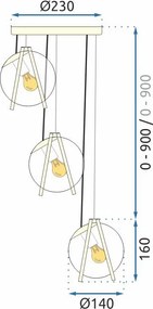 Toolight Toolight, závesné svietidlo 3xE14 APP1091-3CP, zlatá, OSW-04407