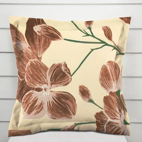 Biante Bavlnená obliečka na vankúš s lemom Sandra SA-536 Hnedé orchidey na vanilkovo žltom 50 x 60 cm