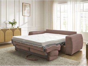 Ružová menčestrová pohovka na každodenné spanie/rozkladacia 220 cm Hugo – Bobochic Paris