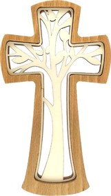 AMADEA Drevený kríž z masívu s vkladom v tvare stromu 20 cm