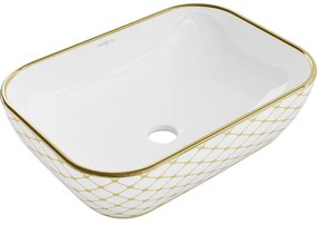 Mexen Rita, umývadlo na dosku 45x32x14 cm, biela lesklá-zlatý vzor, 21084509