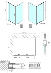 Polysan Polysan, Easy Line obdĺžniková/štvorcová sprchová zástena pivot dvere 800-900x900mm L/P v, EL1615EL3315