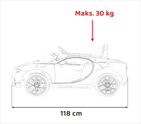 Ramiz Bugatti Chiron batérie pre deti Modrá + Diaľkové ovládanie + Nosič batožiny + EVA + Tlmiče + LED Audio
