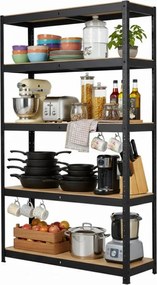 Regál 180x90x40 cm lakovaný 5-policový, nosnosť 875 kg - čierny