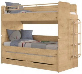 Poschodová posteľ s úložným priestorom a rebríkom Cody 90x200cm - dub svetlý