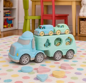 LEAN Toys Náučný triedič odťahové auto s autíčkami a kockami, pastelový BIO plast