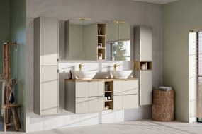 Vysoká závěsná koupelnová skříňka Bella Cashmere kašmírová/dub artisan