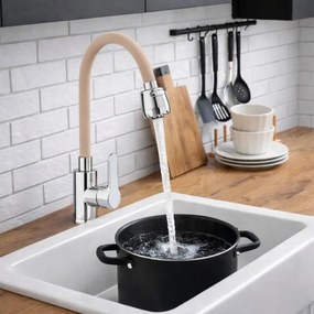Erga Pogo, stojanková drezová batéria so spŕškou a flexibilným ramenom h-355, béžová-chrómová, ERG-YKA-BZ.POGO-BGE