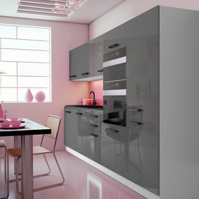 Kuchynská linka Belini Premium Full Version 300 cm šedý lesk s pracovnou doskou GRACE