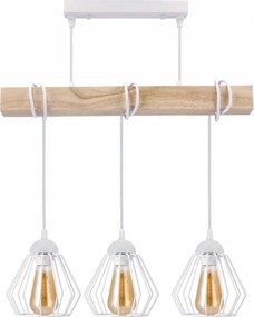 BERGE LED závesné stropné svietidlo, drevený trám, 3xE27 - biela