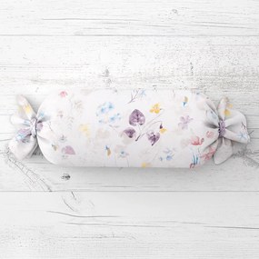 Biante Vankúš valec bonbon Sandra SA-290 Farebné lučne kvety na bielom 15x40 cm
