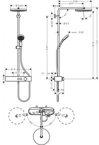 Hansgrohe Pulsify S - Showerpipe 260 1jet s termostatom ShowerTablet Select 400, kartáčovaný bronz 24220140