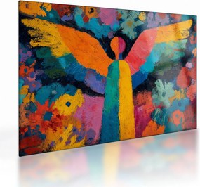 Sklenený obraz - Abstraktný anjel s kvetmi (70x50 cm)