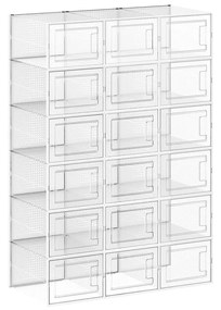 Box na topánky, sada 18ks, priehľadný, biela farba, 18,5x25x35cm